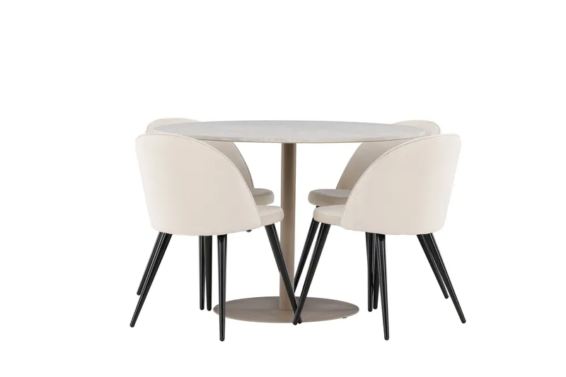 Lycke Matgrupp 110 cm Rund med 4 Velvet stolar - Beige/Beige - Möbler - Matplats - Matgrupp & matbord med stolar