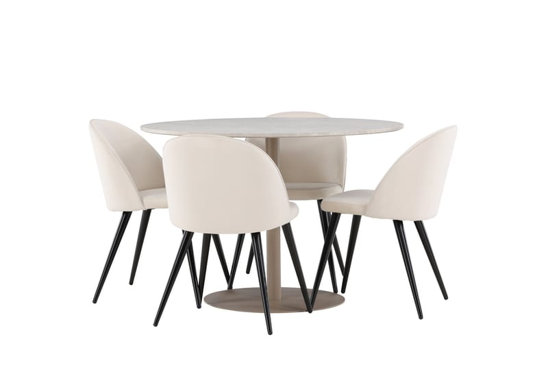 Lycke Matgrupp 110 cm Rund med 4 Velvet stolar - Beige/Beige - Möbler - Matplats - Matgrupp & matbord med stolar