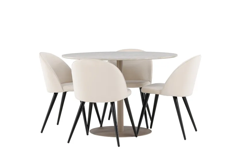 Lycke Matgrupp 110 cm Rund med 4 Velvet stolar - Beige/Beige - Möbler - Matplats - Matgrupp & matbord med stolar