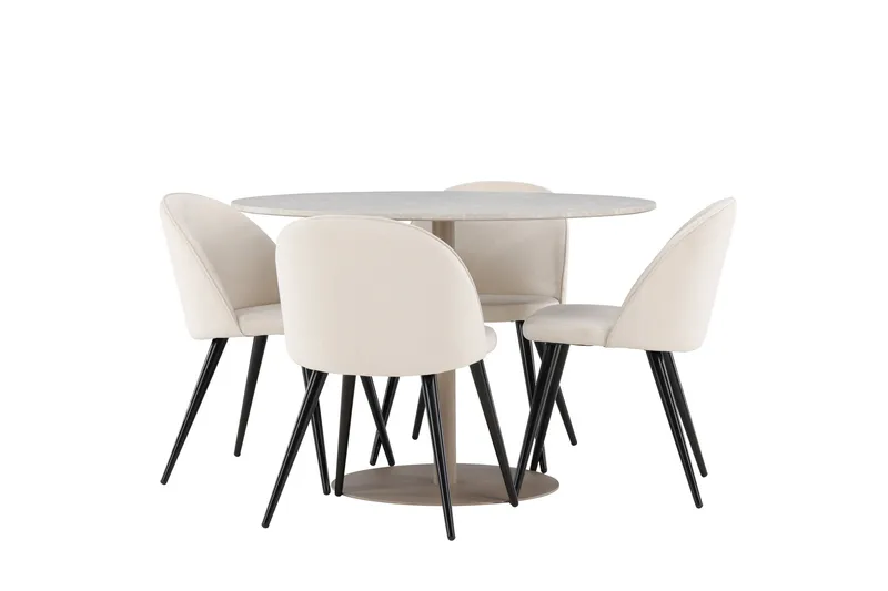 Lycke Matgrupp 110 cm Rund med 4 Velvet stolar, Beige/Beige