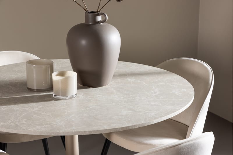 Lycke Matgrupp 110 cm Rund med 4 Velvet stolar - Beige/Beige - Möbler - Matplats - Matgrupp & matbord med stolar