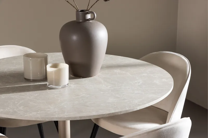 Lycke Matgrupp 110 cm Rund med 4 Velvet stolar - Beige/Beige - Möbler - Matplats - Matgrupp & matbord med stolar
