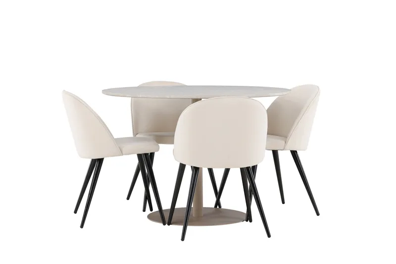 Lycke Matgrupp 110 cm Rund med 4 Velvet stolar - Beige/Beige - Möbler - Matplats - Matgrupp & matbord med stolar