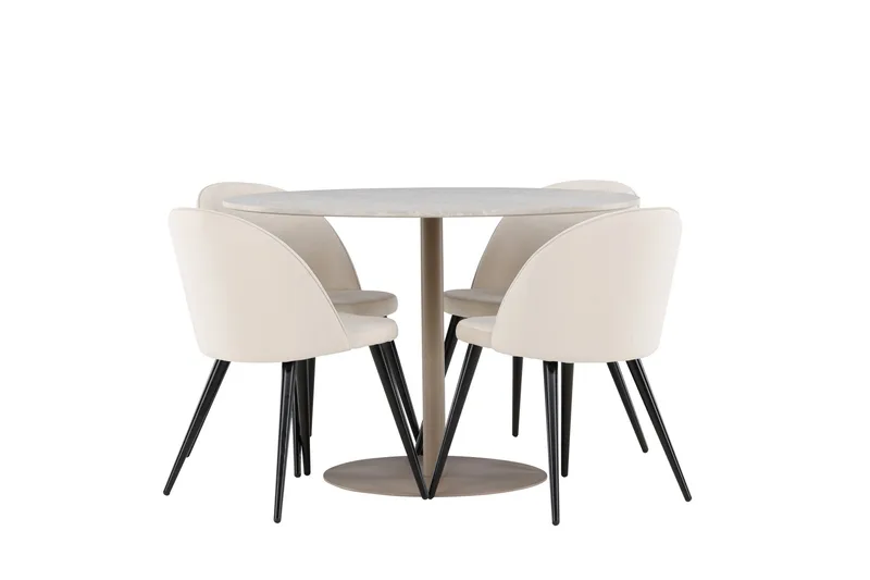 Lycke Matgrupp 110 cm Rund med 4 Velvet stolar - Beige/Beige - Möbler - Matplats - Matgrupp & matbord med stolar