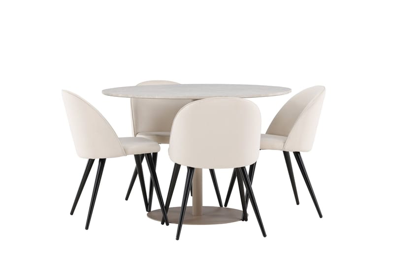 Lycke Matgrupp 110 cm Rund med 4 Velvet stolar - Beige/Beige - Möbler - Matplats - Matgrupp & matbord med stolar