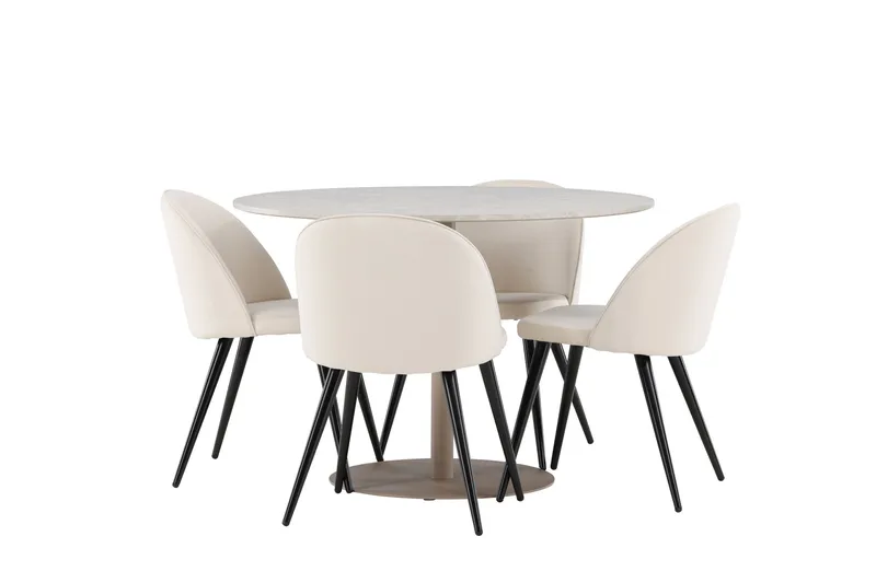 Lycke Matgrupp 110 cm Rund med 4 Velvet stolar - Beige/Beige - Möbler - Matplats - Matgrupp & matbord med stolar