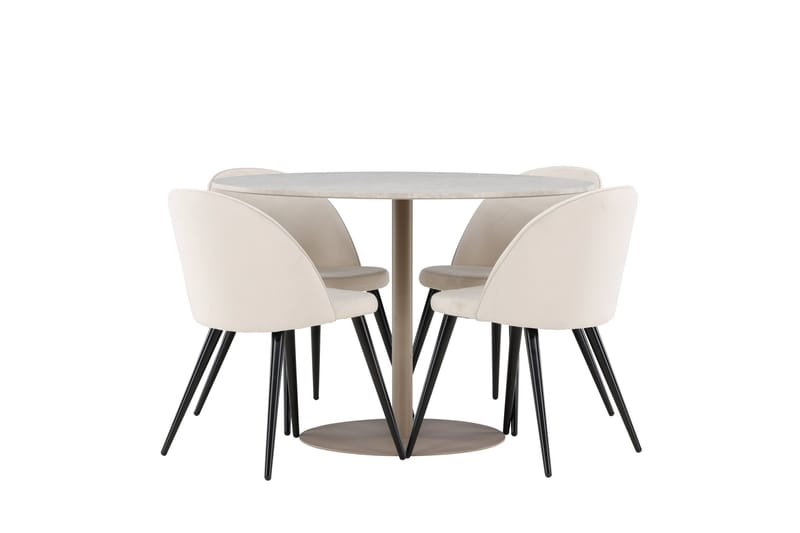 Lycke Matgrupp 110 cm Rund med 4 Velvet stolar - Beige/Beige - Möbler - Matplats - Matgrupp & matbord med stolar