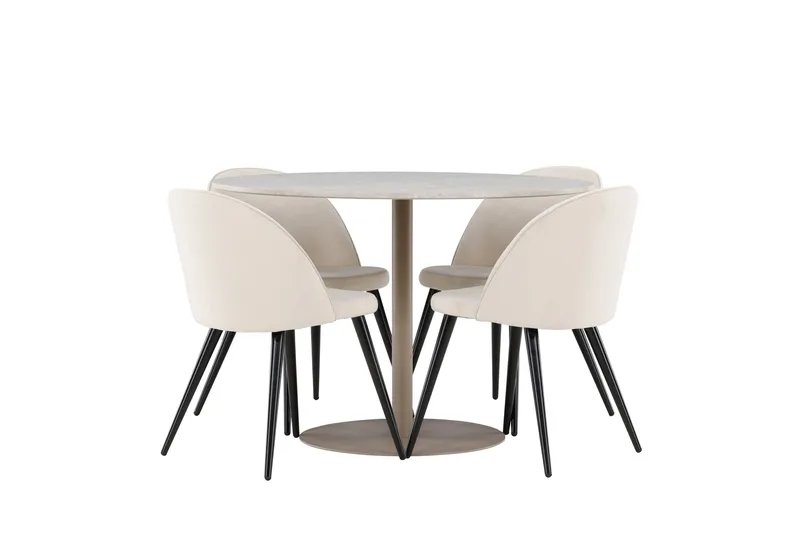 Lycke Matgrupp 110 cm Rund med 4 Velvet stolar - Beige/Beige - Möbler - Matplats - Matgrupp & matbord med stolar