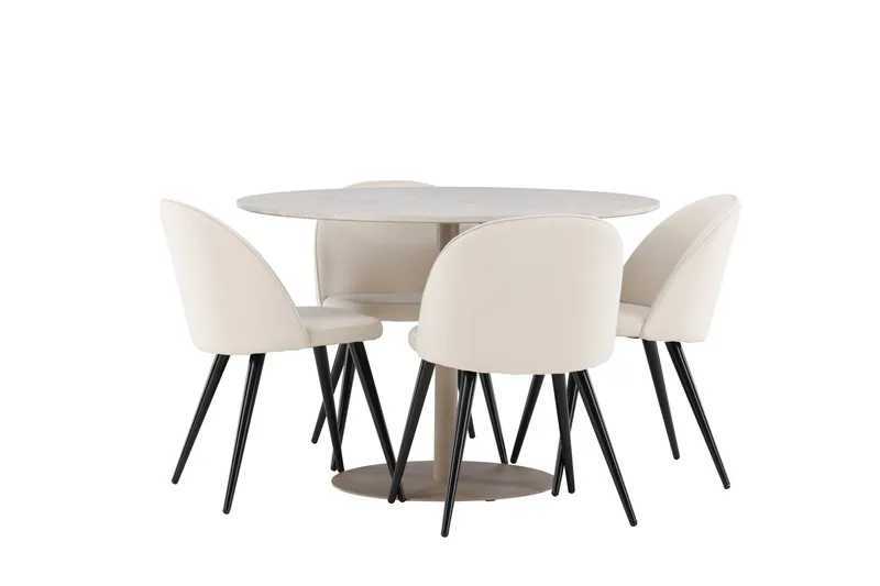 Lycke Matgrupp 110 cm Rund med 4 Velvet stolar - Beige/Beige - Möbler - Matplats - Matgrupp & matbord med stolar