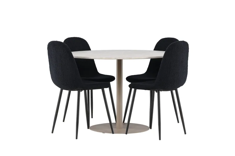 Lycke Matgrupp 110 cm Rund med 4 Polar stolar - Beige/Svart - Möbler - Matplats - Matgrupp & matbord med stolar