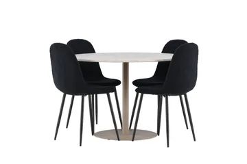 Lycke Matgrupp 110 cm Rund med 4 Polar stolar - Beige/Svart - Möbler - Matplats - Matgrupp & matbord med stolar