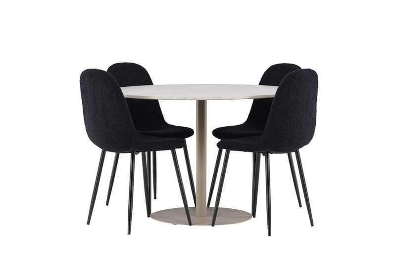 Lycke Matgrupp 110 cm Rund med 4 Polar stolar - Beige/Svart - Möbler - Matplats - Matgrupp & matbord med stolar