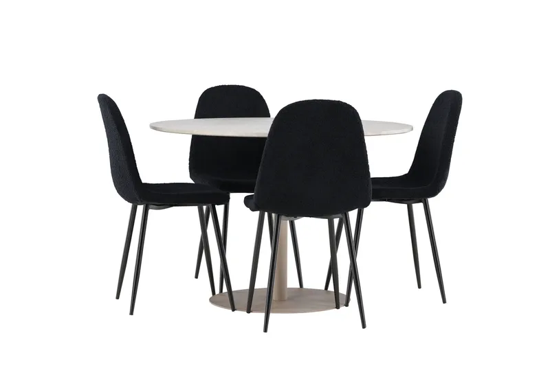 Lycke Matgrupp 110 cm Rund med 4 Polar stolar - Beige/Svart - Möbler - Matplats - Matgrupp & matbord med stolar