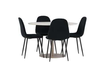 Lycke Matgrupp 110 cm Rund med 4 Polar stolar - Beige/Svart - Möbler - Matplats - Matgrupp & matbord med stolar