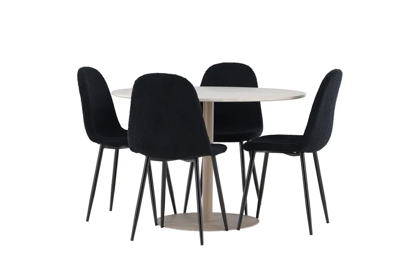 Lycke Matgrupp 110 cm Rund med 4 Polar stolar - Beige/Svart - Möbler - Matplats - Matgrupp & matbord med stolar