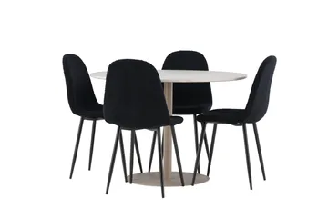 Lycke Matgrupp 110 cm Rund med 4 Polar stolar - Beige/Svart - Möbler - Matplats - Matgrupp & matbord med stolar