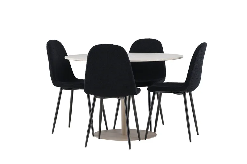Lycke Matgrupp 110 cm Rund med 4 Polar stolar - Beige/Svart - Möbler - Matplats - Matgrupp & matbord med stolar