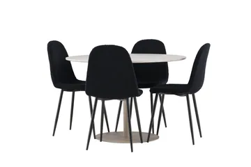 Lycke Matgrupp 110 cm Rund med 4 Polar stolar - Beige/Svart - Möbler - Matplats - Matgrupp & matbord med stolar
