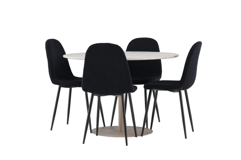 Lycke Matgrupp 110 cm Rund med 4 Polar stolar - Beige/Svart - Möbler - Matplats - Matgrupp & matbord med stolar