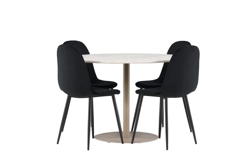 Lycke Matgrupp 110 cm Rund med 4 Polar stolar - Beige/Svart - Möbler - Matplats - Matgrupp & matbord med stolar