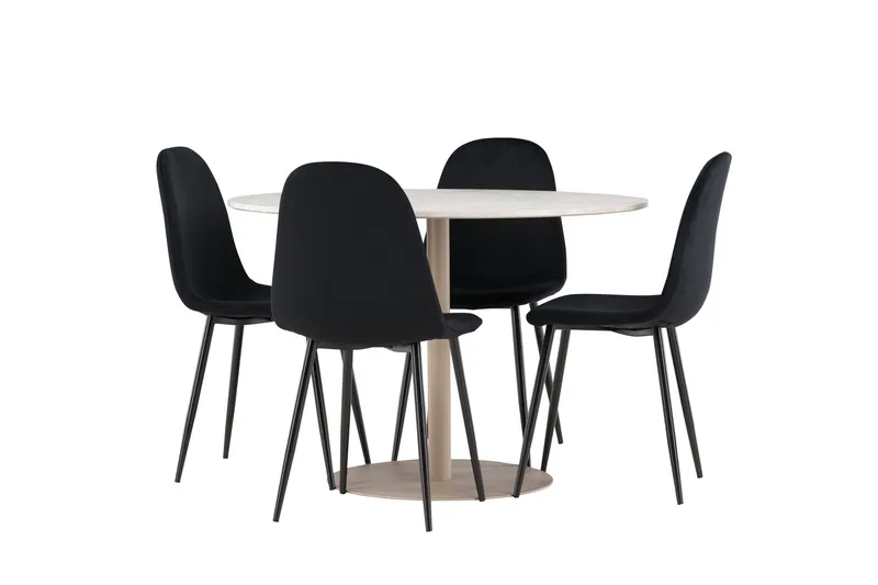Lycke Matgrupp 110 cm Rund med 4 Polar stolar, Beige/Svart