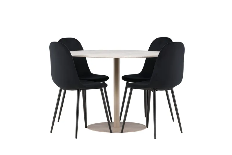 Lycke Matgrupp 110 cm Rund med 4 Polar stolar - Beige/Svart - Möbler - Matplats - Matgrupp & matbord med stolar