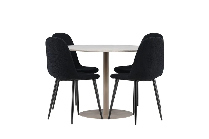 Lycke Matgrupp 110 cm Rund med 4 Polar stolar - Beige/Svart - Möbler - Matplats - Matgrupp & matbord med stolar