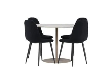 Lycke Matgrupp 110 cm Rund med 4 Polar stolar - Beige/Svart - Möbler - Matplats - Matgrupp & matbord med stolar