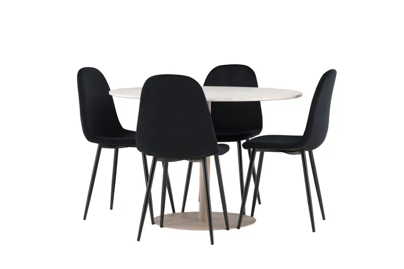Lycke Matgrupp 110 cm Rund med 4 Polar stolar - Beige/Svart - Möbler - Matplats - Matgrupp & matbord med stolar