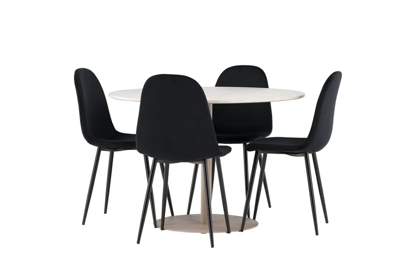 Lycke Matgrupp 110 cm Rund med 4 Polar stolar - Beige/Svart - Möbler - Matplats - Matgrupp & matbord med stolar