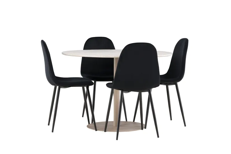 Lycke Matgrupp 110 cm Rund med 4 Polar stolar - Beige/Svart - Möbler - Matplats - Matgrupp & matbord med stolar
