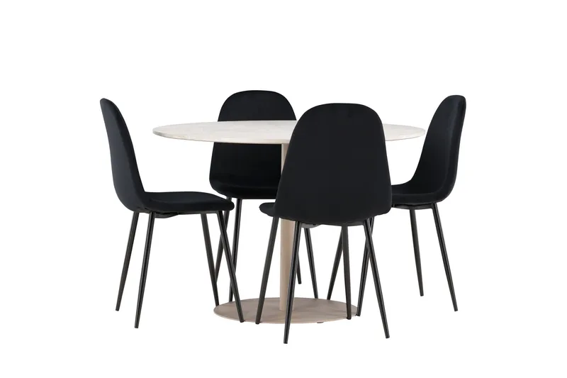 Lycke Matgrupp 110 cm Rund med 4 Polar stolar - Beige/Svart - Möbler - Matplats - Matgrupp & matbord med stolar