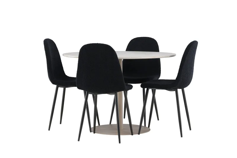 Lycke Matgrupp 110 cm Rund med 4 Polar stolar - Beige/Svart - Möbler - Matplats - Matgrupp & matbord med stolar