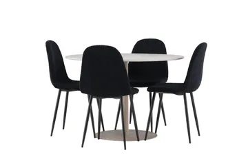 Lycke Matgrupp 110 cm Rund med 4 Polar stolar - Beige/Svart - Möbler - Matplats - Matgrupp & matbord med stolar