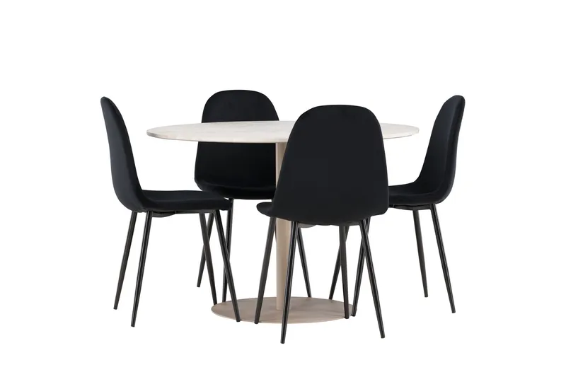 Lycke Matgrupp 110 cm Rund med 4 Polar stolar - Beige/Svart - Möbler - Matplats - Matgrupp & matbord med stolar
