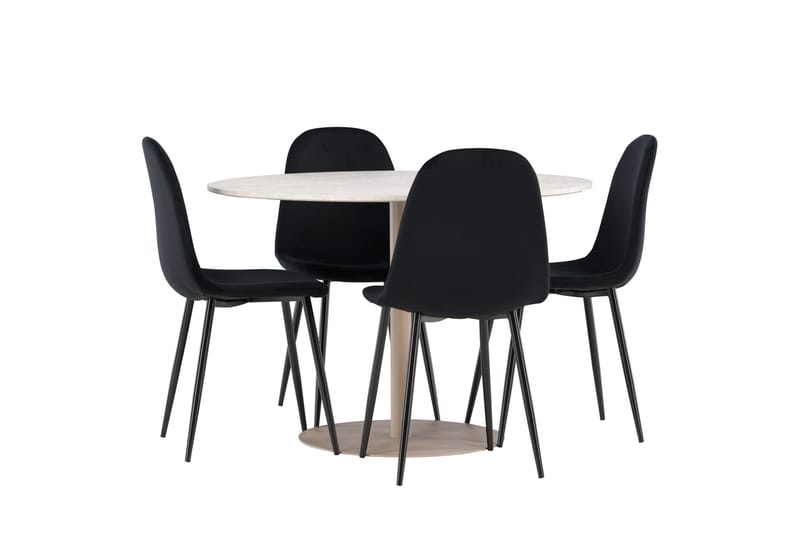 Lycke Matgrupp 110 cm Rund med 4 Polar stolar - Beige/Svart - Möbler - Matplats - Matgrupp & matbord med stolar