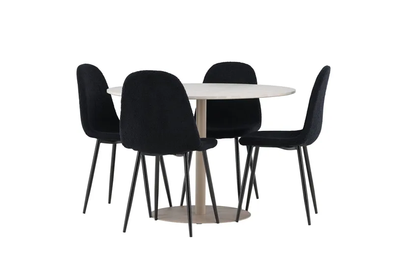 Lycke Matgrupp 110 cm Rund med 4 Polar stolar - Beige/Svart - Möbler - Matplats - Matgrupp & matbord med stolar