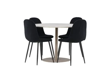 Lycke Matgrupp 110 cm Rund med 4 Polar stolar - Beige/Svart - Möbler - Matplats - Matgrupp & matbord med stolar