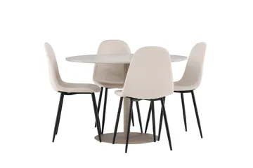 Lycke Matgrupp 110 cm Rund med 4 Polar stolar - Beige/Beige - Möbler - Matplats - Matgrupp & matbord med stolar