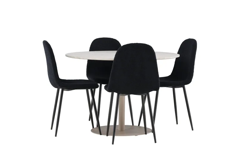 Lycke Matgrupp 110 cm Rund med 4 Polar stolar - Beige/Svart - Möbler - Matplats - Matgrupp & matbord med stolar