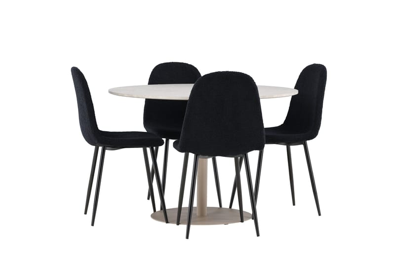 Lycke Matgrupp 110 cm Rund med 4 Polar stolar - Beige/Svart - Möbler - Matplats - Matgrupp & matbord med stolar
