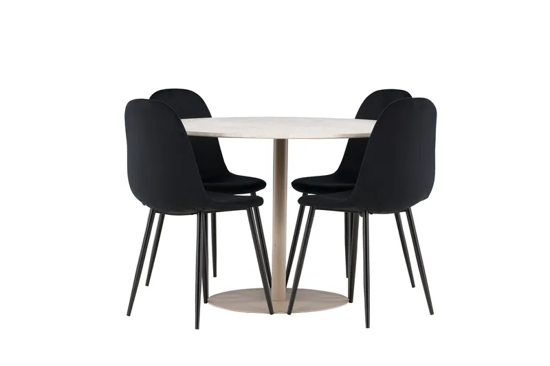 Lycke Matgrupp 110 cm Rund med 4 Polar stolar - Beige/Svart - Möbler - Matplats - Matgrupp & matbord med stolar