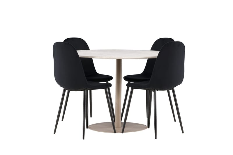 Lycke Matgrupp 110 cm Rund med 4 Polar stolar - Beige/Svart - Möbler - Matplats - Matgrupp & matbord med stolar