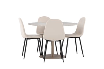 Lycke Matgrupp 110 cm Rund med 4 Polar stolar - Beige/Beige - Möbler - Matplats - Matgrupp & matbord med stolar