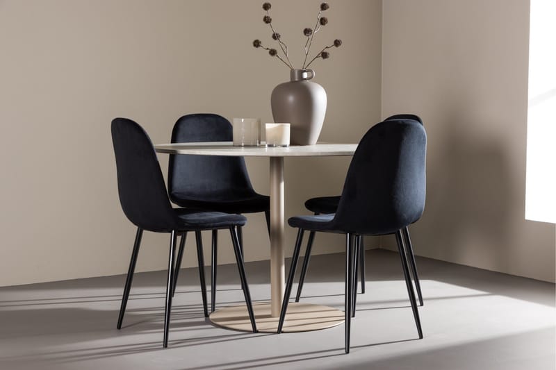 Lycke Matgrupp 110 cm Rund med 4 Polar stolar - Beige/Svart - Möbler - Matplats - Matgrupp & matbord med stolar