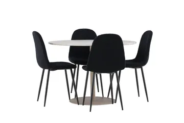 Lycke Matgrupp 110 cm Rund med 4 Polar stolar - Beige/Svart - Möbler - Matplats - Matgrupp & matbord med stolar