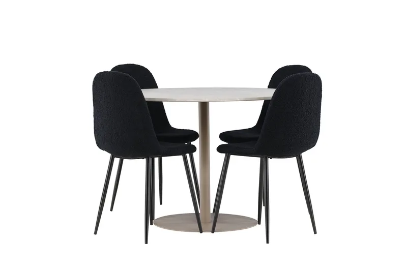 Lycke Matgrupp 110 cm Rund med 4 Polar stolar - Beige/Svart - Möbler - Matplats - Matgrupp & matbord med stolar