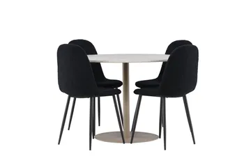 Lycke Matgrupp 110 cm Rund med 4 Polar stolar - Beige/Svart - Möbler - Matplats - Matgrupp & matbord med stolar
