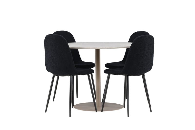 Lycke Matgrupp 110 cm Rund med 4 Polar stolar - Beige/Svart - Möbler - Matplats - Matgrupp & matbord med stolar