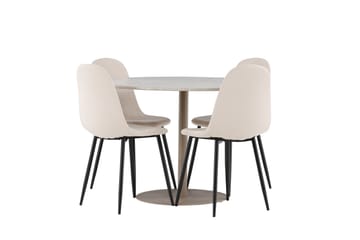 Lycke Matgrupp 110 cm Rund med 4 Polar stolar - Beige/Beige - Möbler - Matplats - Matgrupp & matbord med stolar